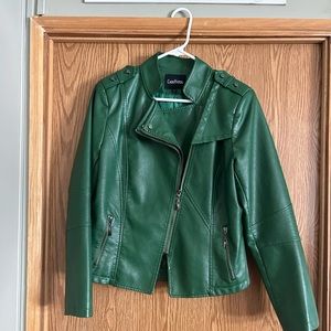 Green faux leather jacket, like new condition.